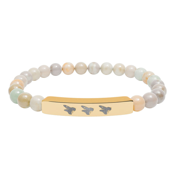 Natural Crystal, Bee Engraved, Stretch Bar Bracelets