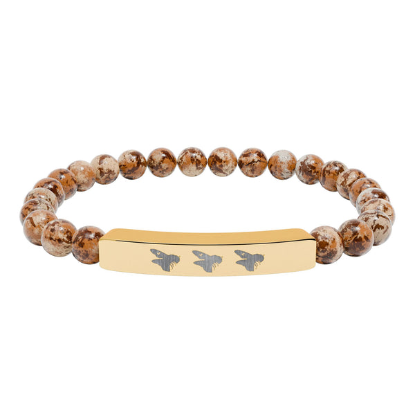 Natural Crystal, Bee Engraved, Stretch Bar Bracelets