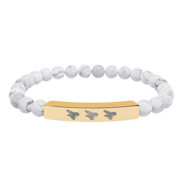 Natural Crystal, Bee Engraved, Stretch Bar Bracelets