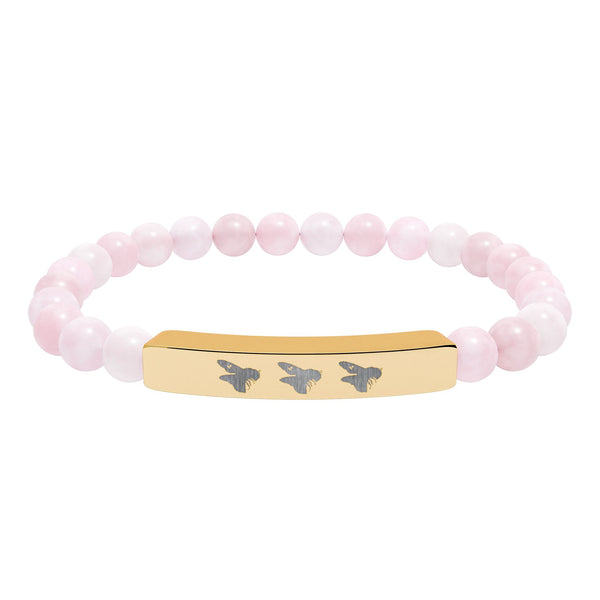 Natural Crystal, Bee Engraved, Stretch Bar Bracelets