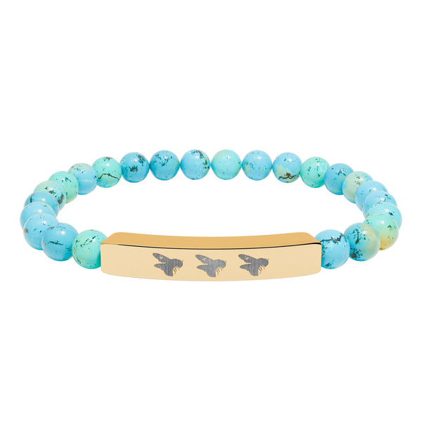 Natural Crystal, Bee Engraved, Stretch Bar Bracelets