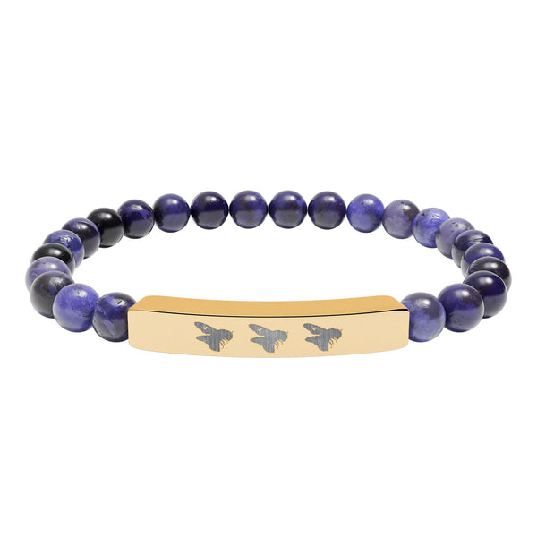 Natural Crystal, Bee Engraved, Stretch Bar Bracelets